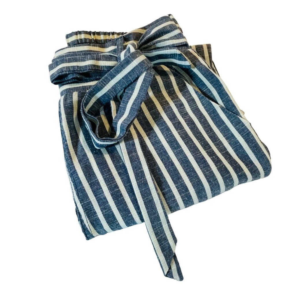 Lydelle Women's Striped High-Waisted Pants Small Blue & White Cotton Blend - Picture 3 of 10
